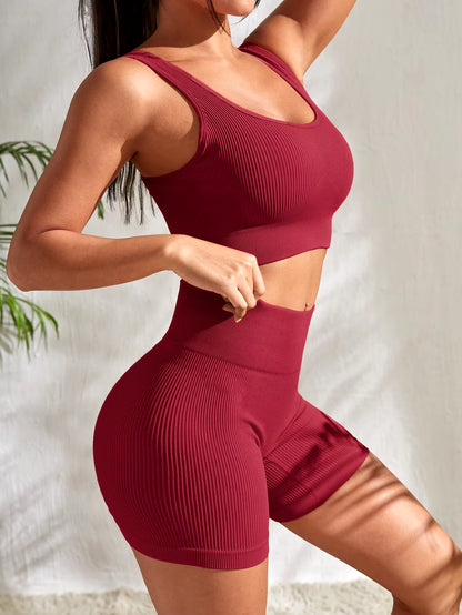 Elevate Your Workout Game with Our Seamless Ribbed Yoga Sets! 🧘‍♀️✨ Perfect 2-Piece Gym Suits for Fitness & Running! 🏃‍♀️💕 #YogaFashion #FitLife